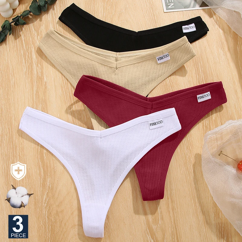 3PCS/Set G-string Panties Waffle Cotton Women's Underwear Sexy Panties Female Underpants Thong V-Waist Pantys Lingerie