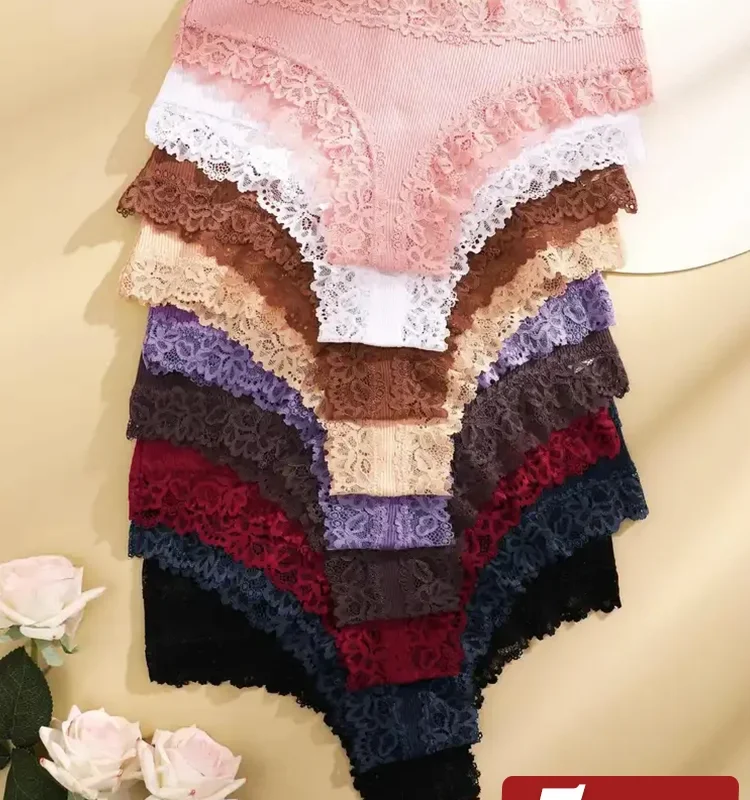 5Pcs/set Women Cotton Panties Floral Lace Intimate Underwear Trendy Patchwork Lace Briefs Female Soft Underpants Lingerie S-XL
