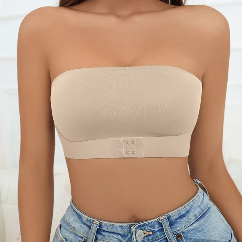 Sexy Seamless Strapless Tube Top Bra Women's Half Cup Ultra Thin Silicone Non-slip Underwear Off-the-shoulder Dress Lingerie
